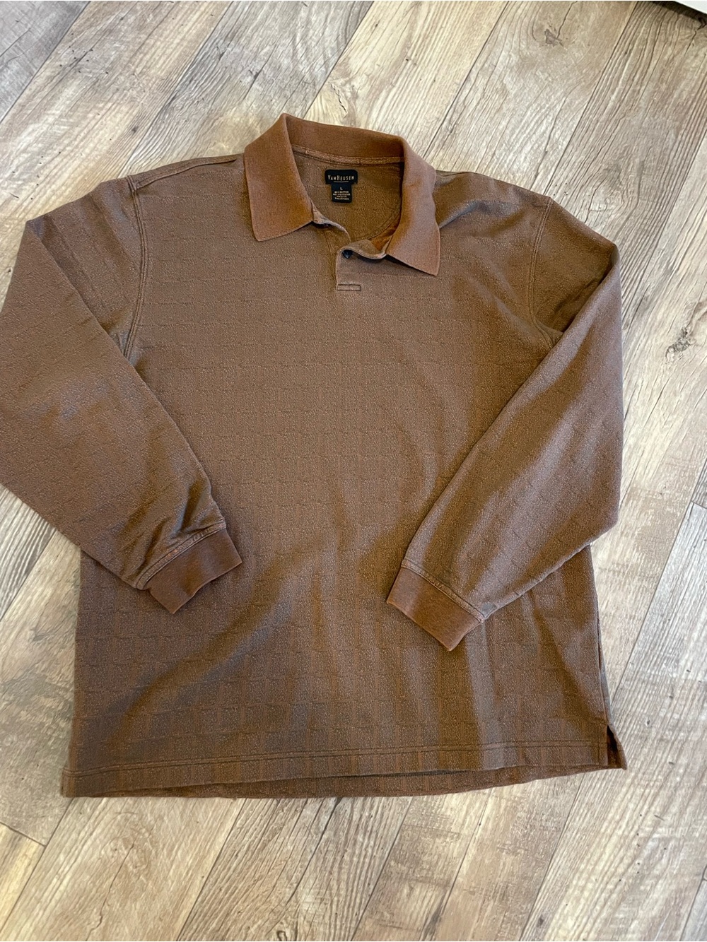 Van Heusen Men's Long Sleeve Polo in Brown